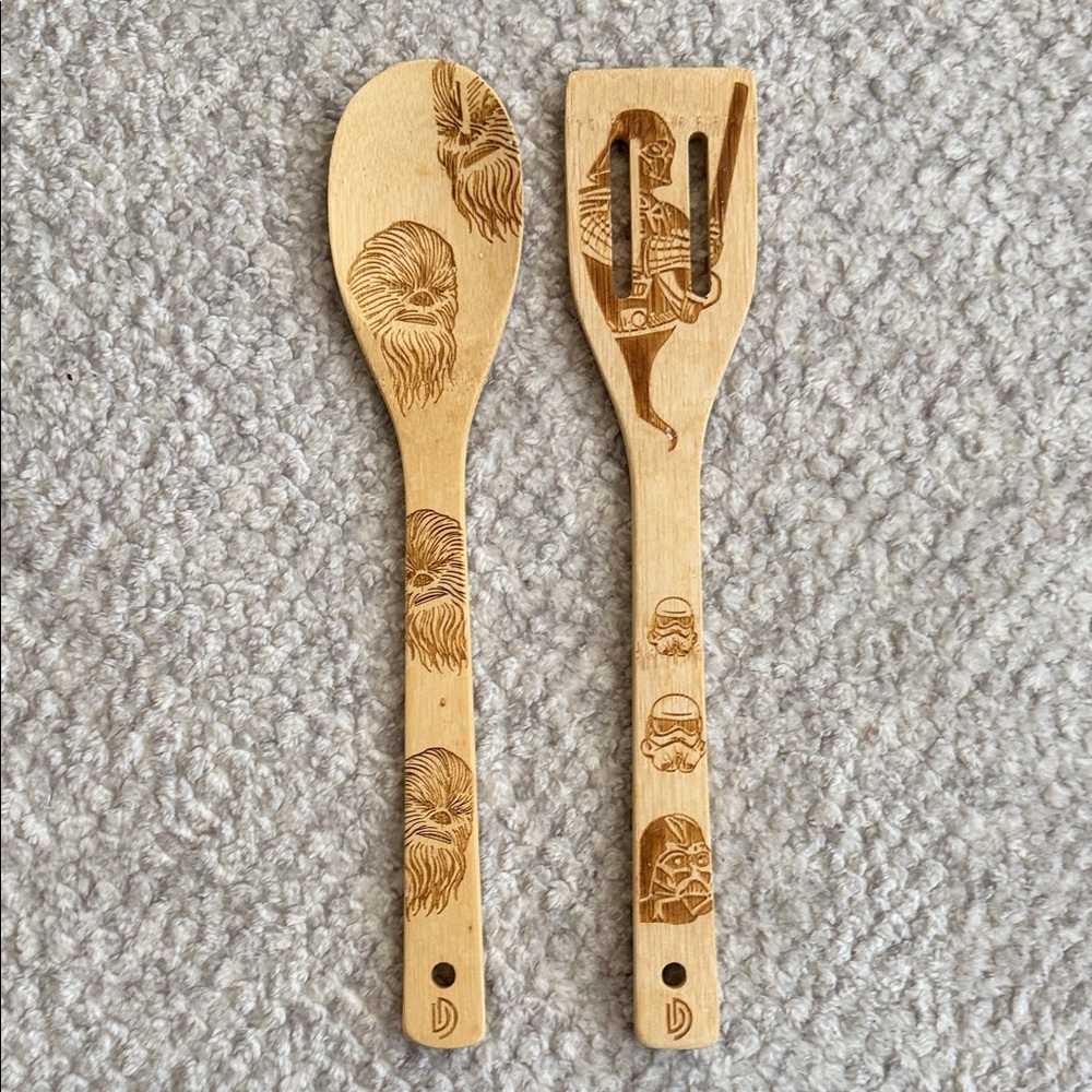 Engraved Disney Star Wars Wooden Kitchen Spoons Chewbacca and Darth Vader